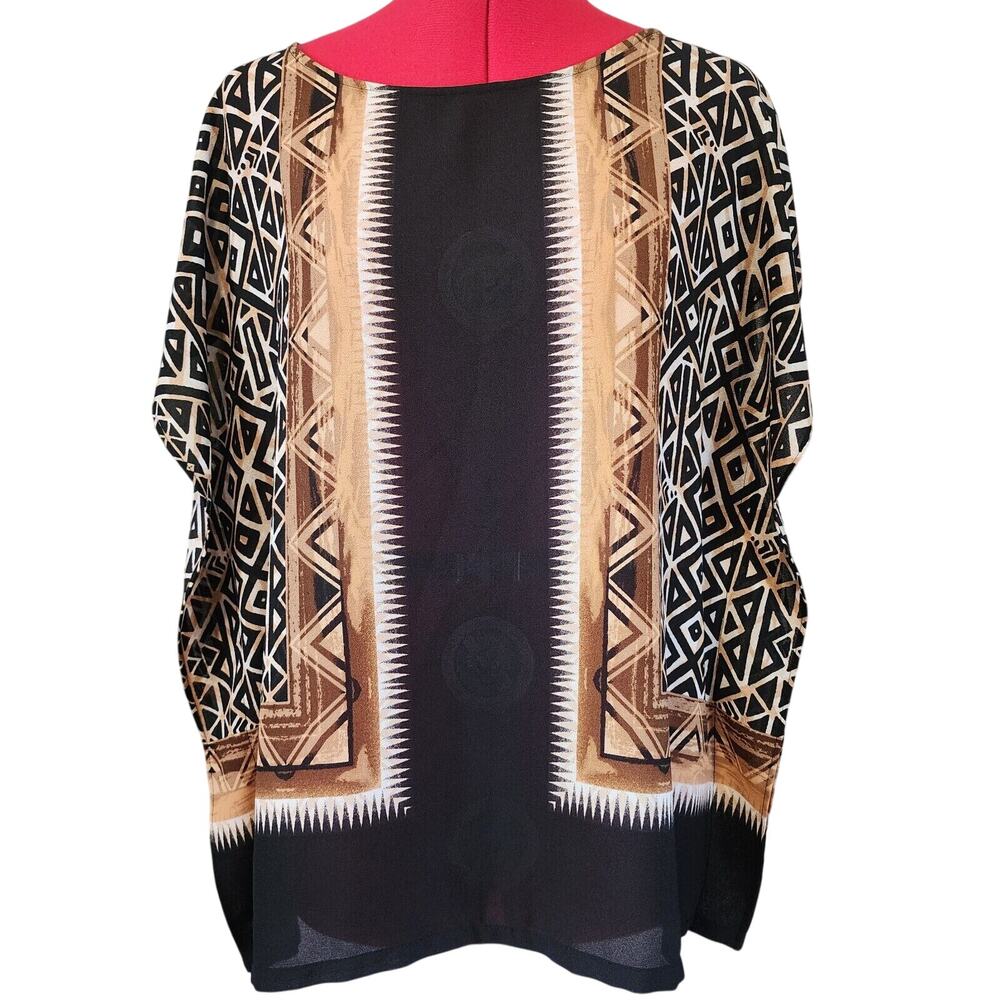 RUBY RD. Black Brown Short Sleeve Lightweight Tunic Blouse Size M